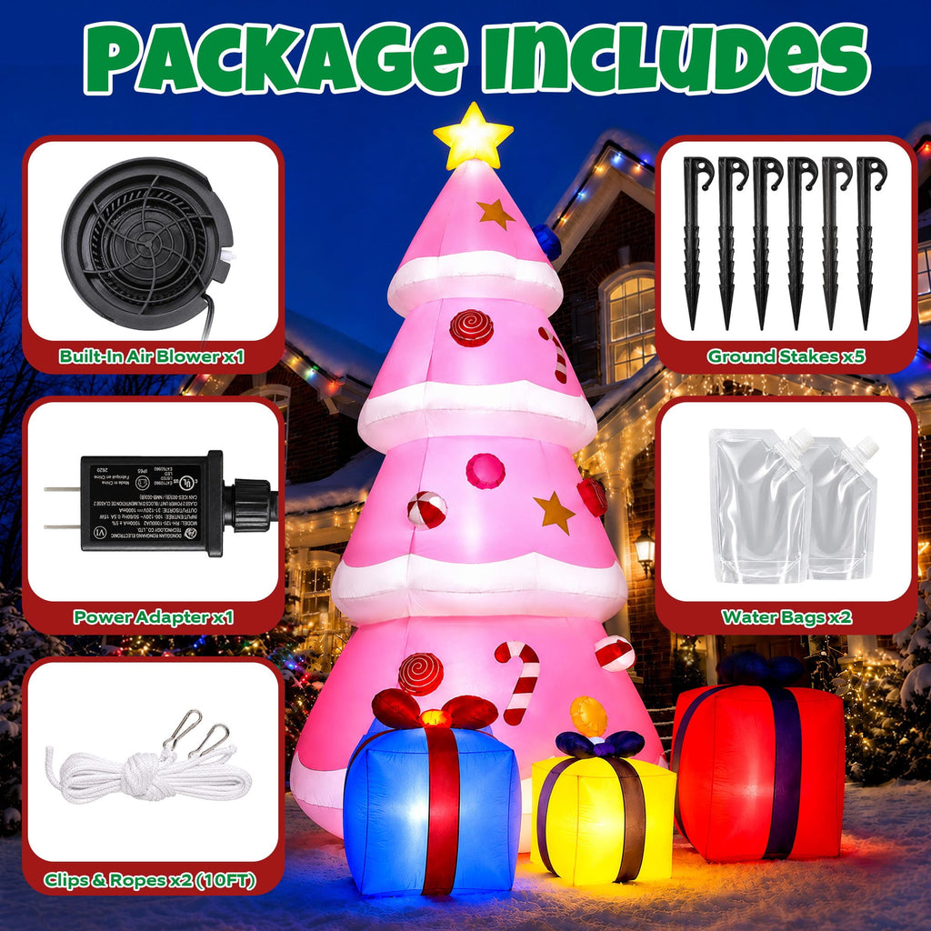 Goosiay 10FT Christmas Inflatables Tree with Built-In LED Lights and Gift Boxes, Giant Xmas Blow Up Tree Yard Decoration for Outdoor Yard Garden Lawn Decor,Green