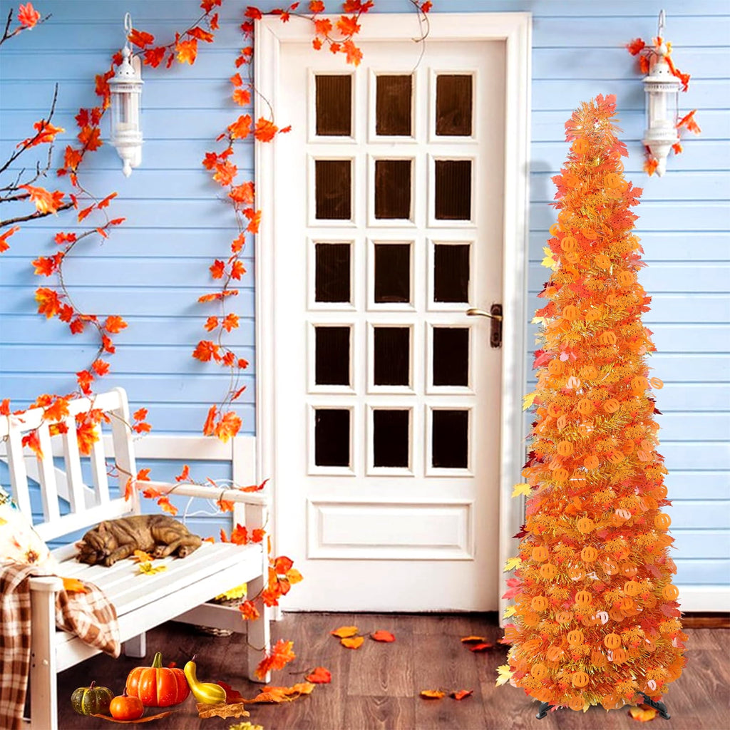 Ayieyill 5ft Halloween Tree Prelit, Pencil Pop up Tree with Light Halloween Decoration | Indoor | Black