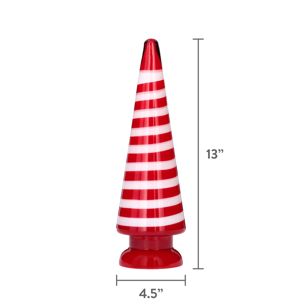Large Striped Glass Tree Christmas Decoration, Red and White, 13", by Holiday Time