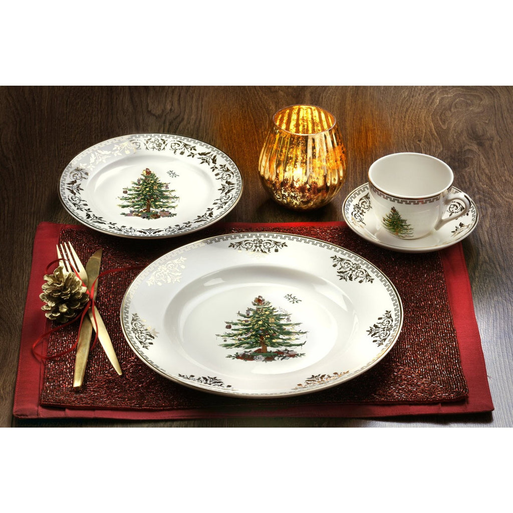 Spode Christmas Tree Gold Dinner Plate, 10.5-Inch Porcelain Dinner & Appetizer Plate, Holiday-Themed Serving Plate, Microwave & Dishwasher Safe, Festive Collectible Seasonal Dining Plate