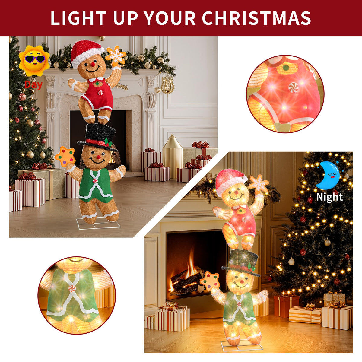 DEORAB 2-Pieces Outdoor Christmas Gingerbread Man lghting Decorations Xms Indoor Yard Garden Lawn Holiday Festive Light-up Decor, 70 LED Lights