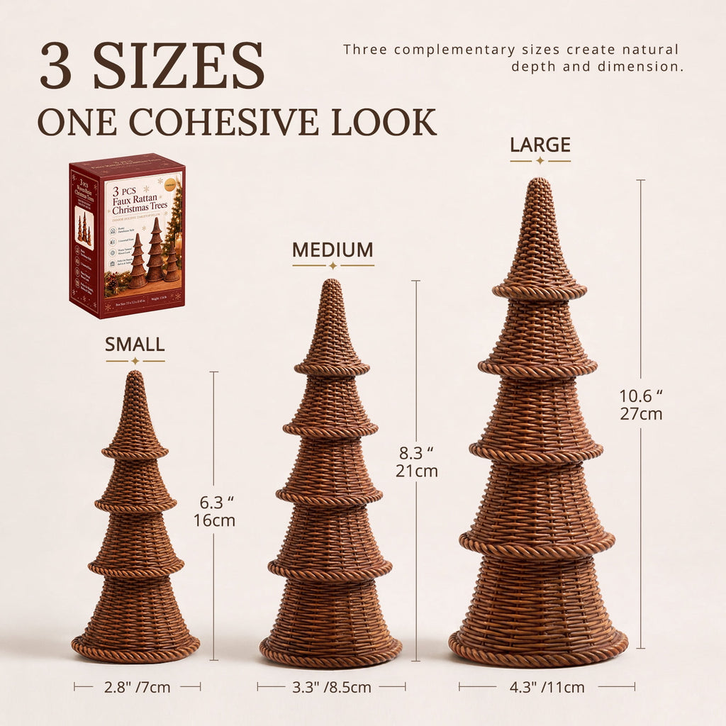 Ayieyill 3 Pcs Woven Christmas Tree Decor Rustic Christmas Tabletop Decor, Farmhouse Table Centerpiece