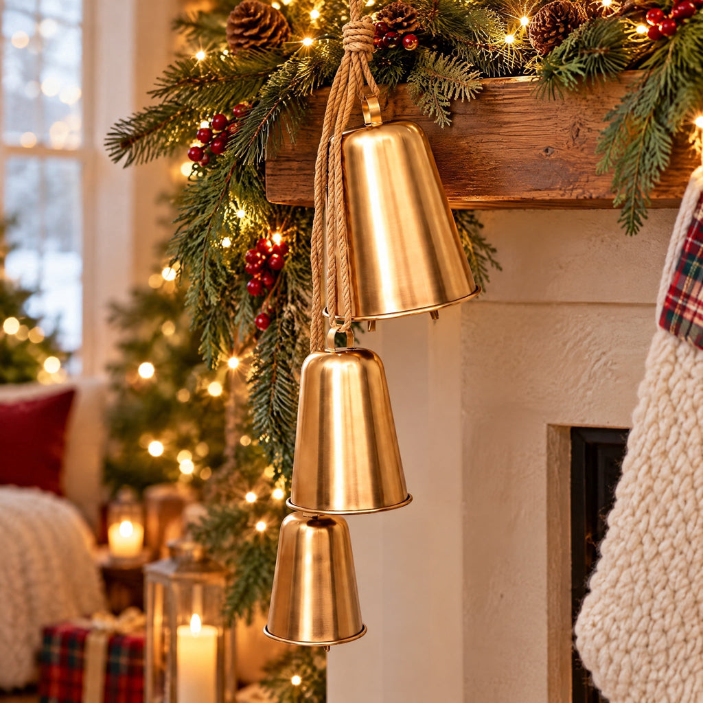 Metal Trio Bells Hanging Christmas Decoration, Gold, 40", by Holiday Time