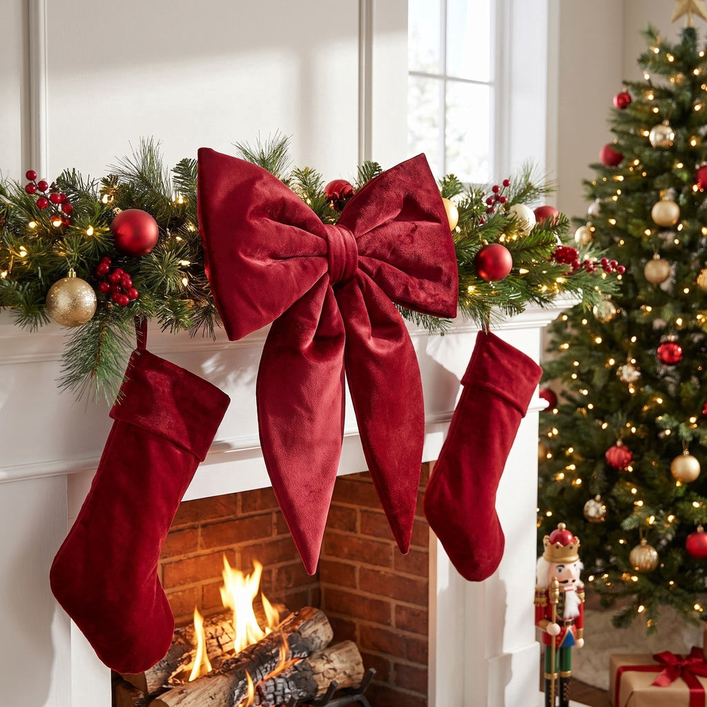 My Texas House Red Velvet Decorative Christmas Bow, 14"