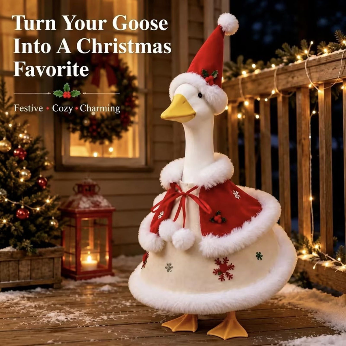 Aurorax Christmas Goose Clothes for Cement Goose Porch Goose 23"/17",Porch Goose Outfit 19 inch,Red Holiday Porch Goose Clothing Accessories for Garden Lawn Yard