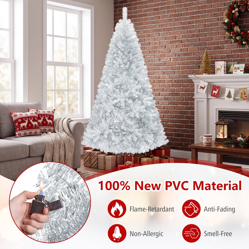 Costway 7.5 FT Artificial Christmas Tree Hinged Unlit Xmas Tree Silver