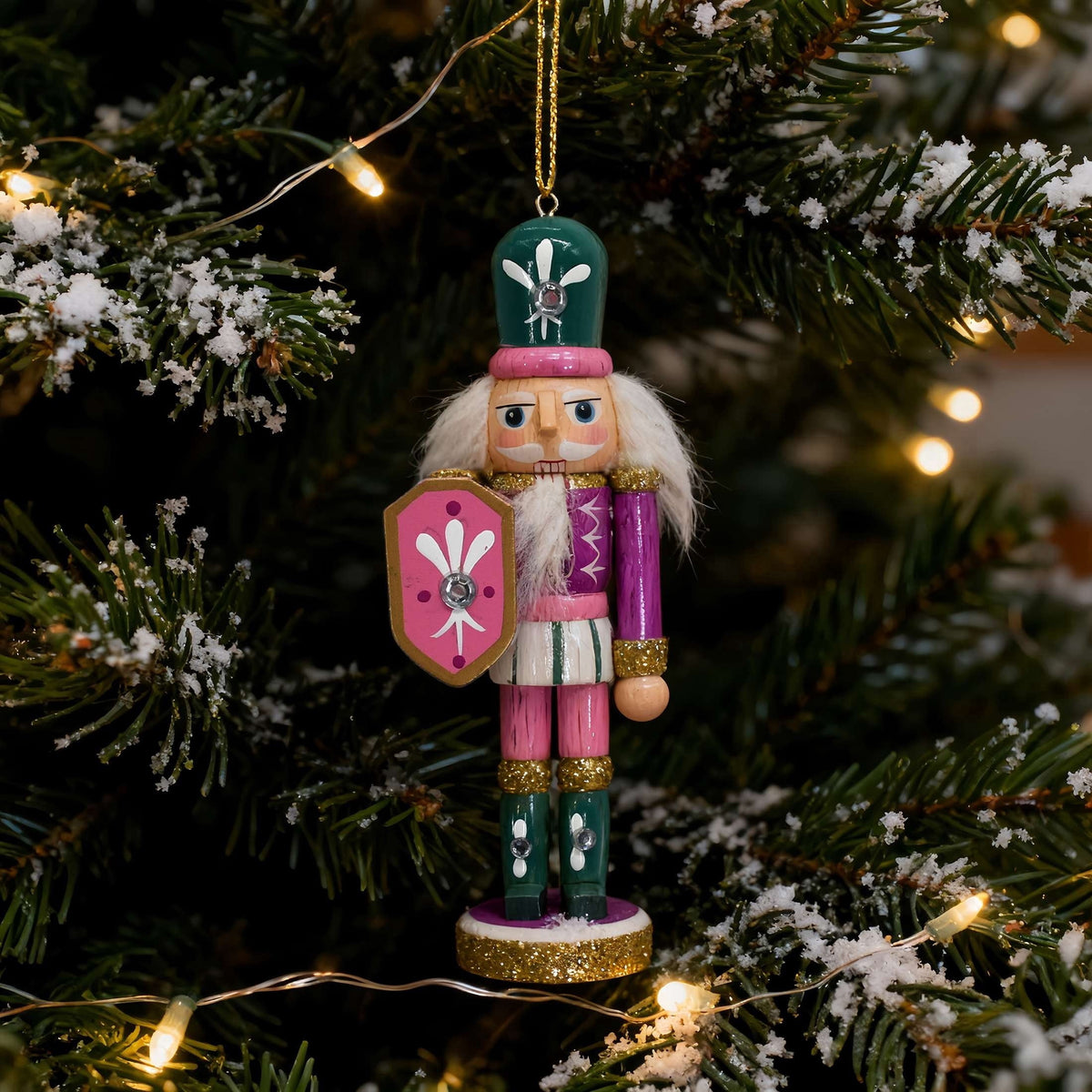 Pink and Green Wood Nutcracker Christmas Ornament, 5.3", by Holiday Time