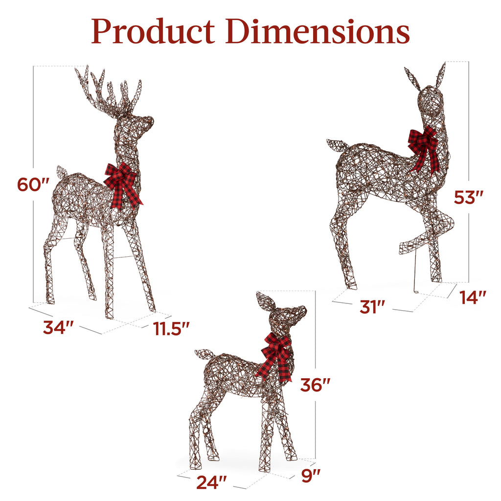 Best Choice Products 3-Piece Lighted Christmas Deer Set Outdoor Yard Decoration w/ 360 LED Lights, Stakes - White
