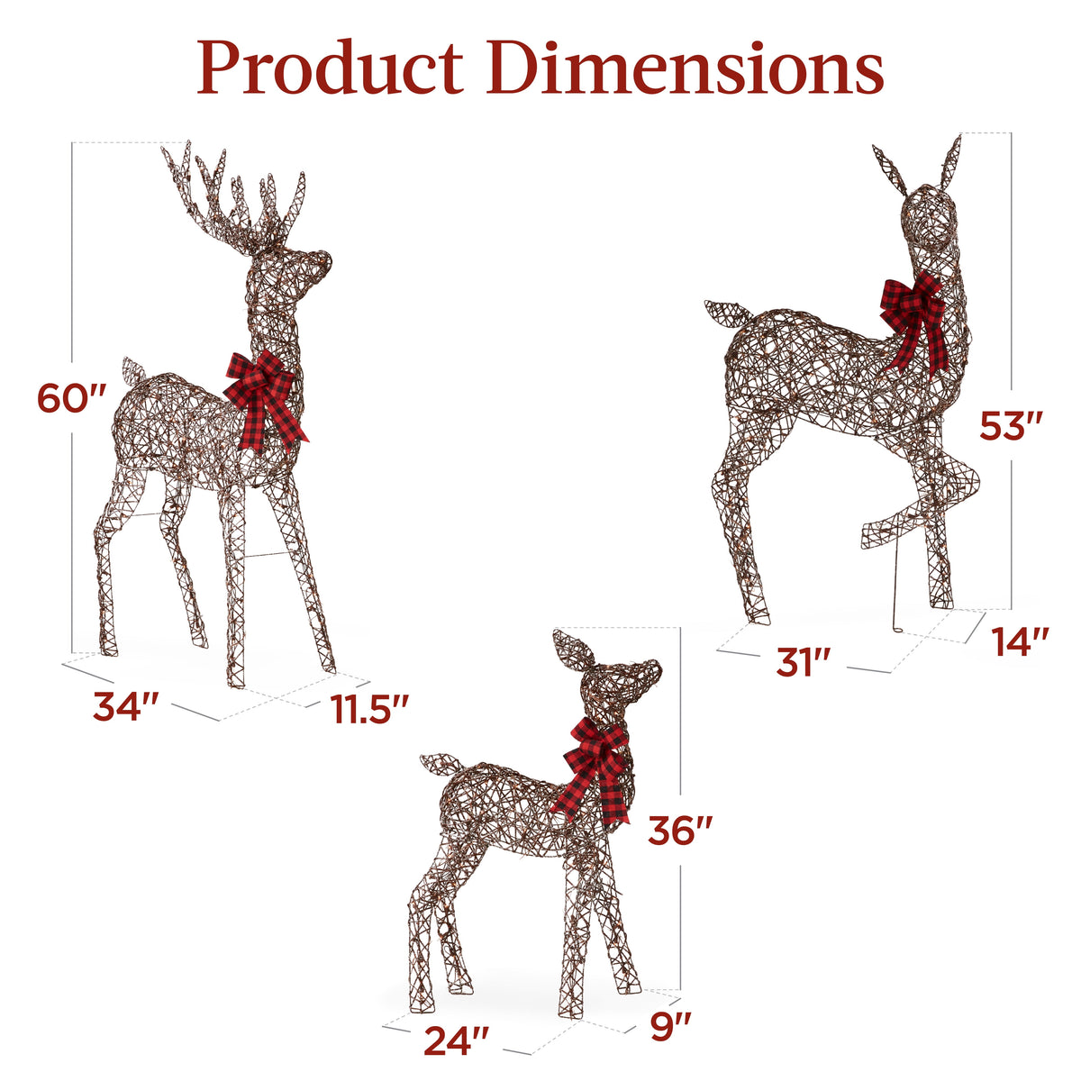 Best Choice Products 3-Piece Lighted Christmas Deer Set Outdoor Yard Decoration w/ 360 LED Lights, Stakes - White