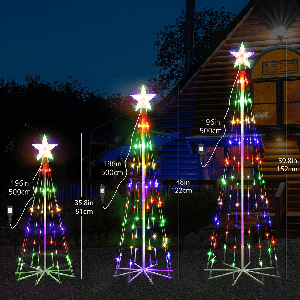 BTY KA 3-piece LED outdoor Christmas tree light show decoration, external lighting conical Christmas decoration with star decoration, courtyard porch backyard terrace,3 feet 4 feet 5 feet