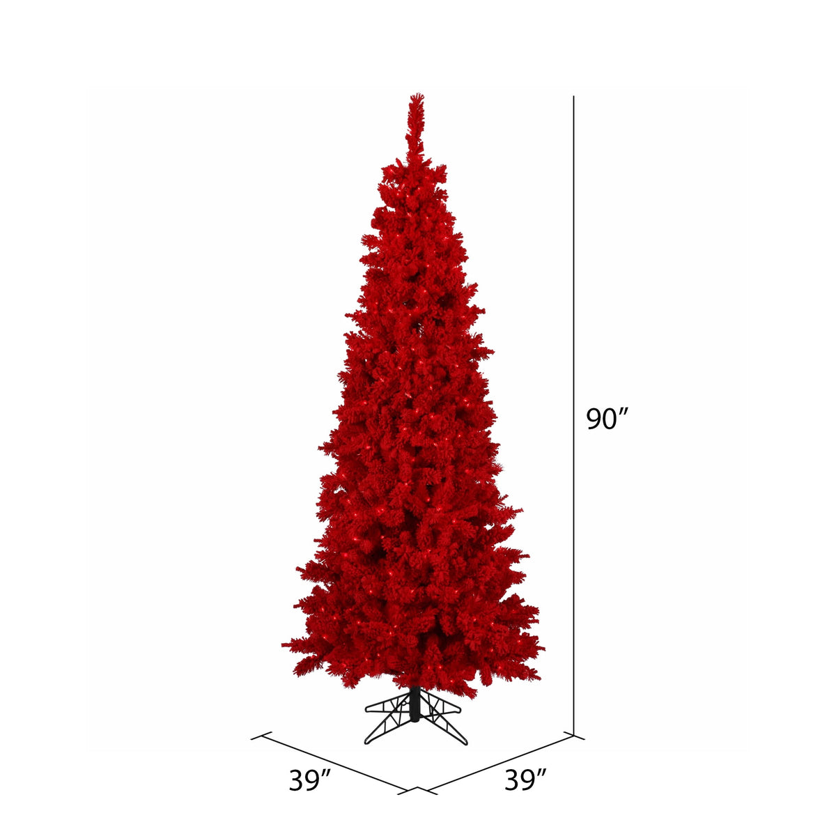 Vickerman 7.5' x 39" Flocked Red Slim Fir Artificial Christmas Tree, Red Dura-lit LED Lights