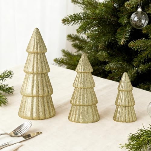 3Pcs Artificial Christmas Tree Decorations Glittering Foam Tabletop Xmas Tree Modern Christmas Centerpiece Decor for for Table Mantel Home Holiday Party Decor(Gold)