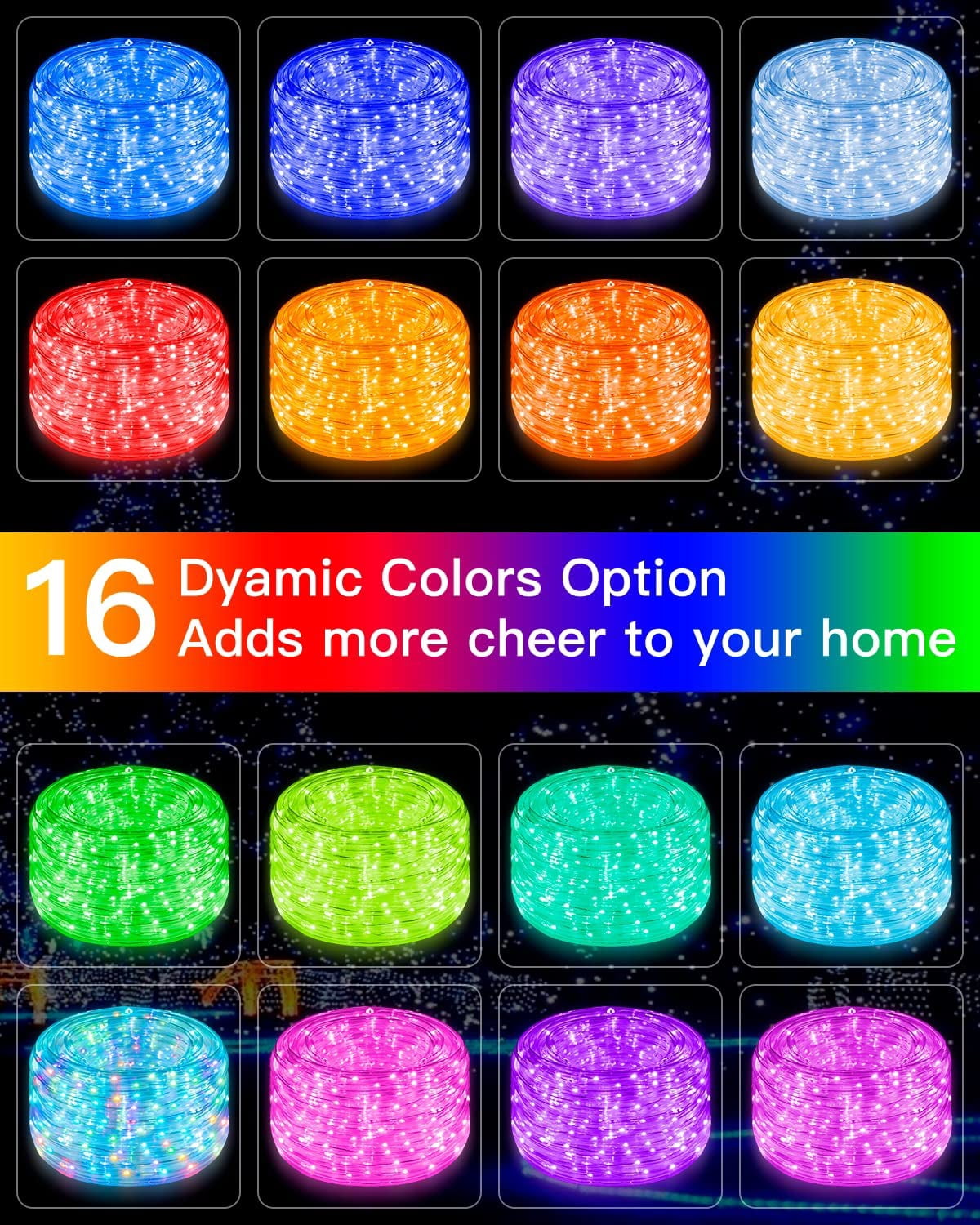 GHODEC Rope Lights Outdoor,33ft 100LED Christmas Lights Outdoor Decor,16 Colors Changing Twinkle Fairy Lights Plug in with Remote & USB for Outdoor Indoor Patio Garden Halloween Holiday Decor