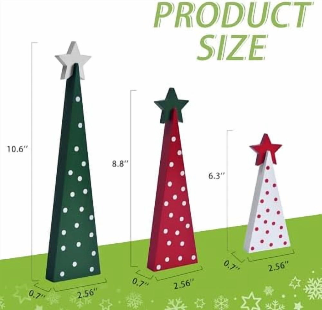 3 Piece Wooden Christmas Tree Tabletop Decor Rustic Double Sided Tiered Tray Signs for Home Office Farmhouse