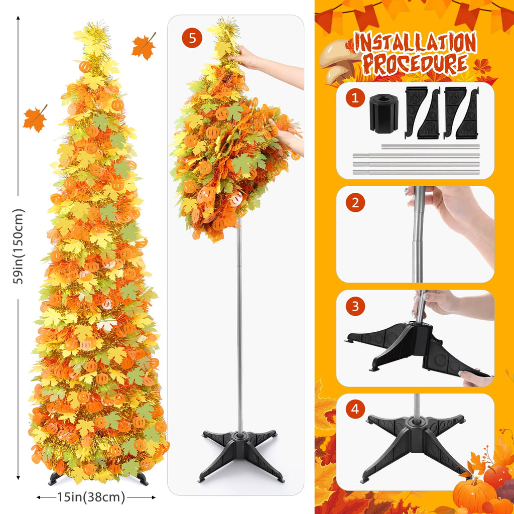 Ayieyill 5ft Halloween Tree Prelit, Pencil Pop up Tree with Light Halloween Decoration | Indoor | Black