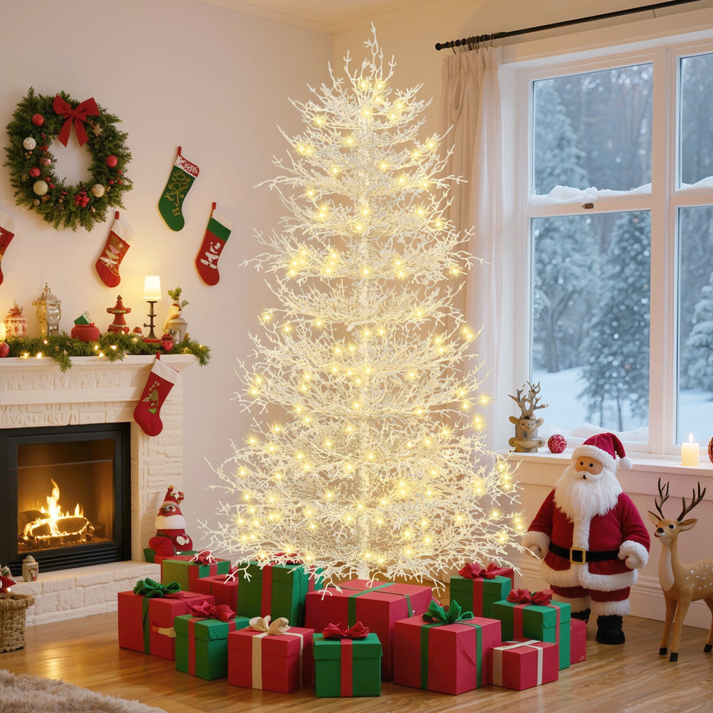 4FT Pre-lit Aspen Fir Artificial Christmas Tree, UHOMEPRO Hinged Xmas Tree 280 Snow Flocked Branch Tips, 230 Warm White LED Lights, Holiday Coral Christmas Tree for Home Party