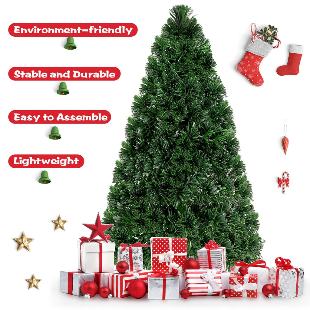 Costway 6Ft Pre-Lit Fiber Optic PVC Christmas Tree Metal Holiday