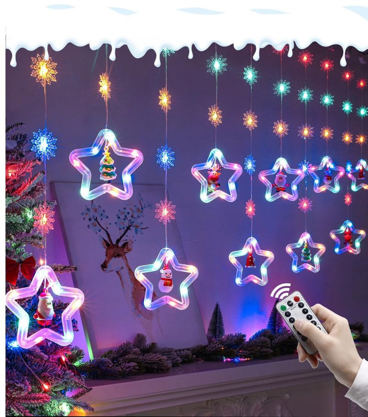 WILLED Christmas String Lights, 120 LED Window Curtain Lights with Christmas Ornaments, 9.8ft USB Powered Warm White Waterproof Fairy Lights Indoor Outdoor for Xmas Tree Patio Garden Party Home Decor