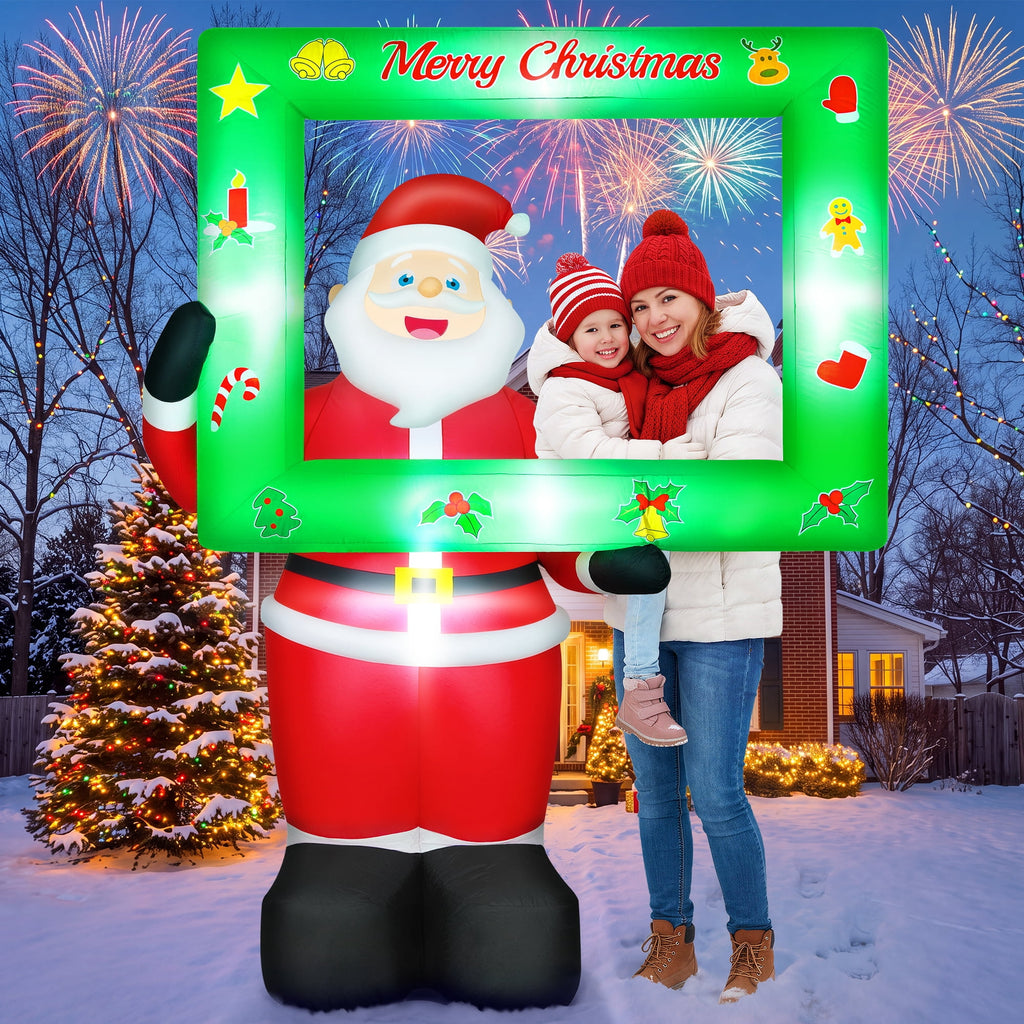 Yexmas 7FT Christmas Inflatable Santa Claus with Photo Frame, Blow Up Santa Claus Xmas Decorations for Outdoor Indoor, Built-in LED Light for Yard Gardern Lawn