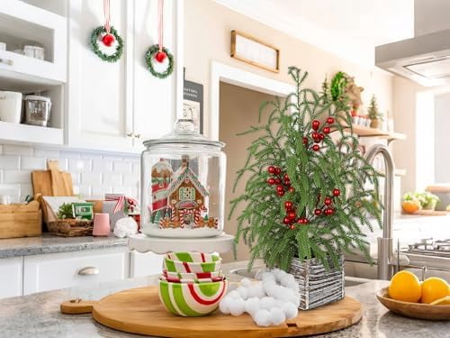 23.6 Inch Farmhouse Faux Cypress Table Tree with Red Berries and Wooden Base