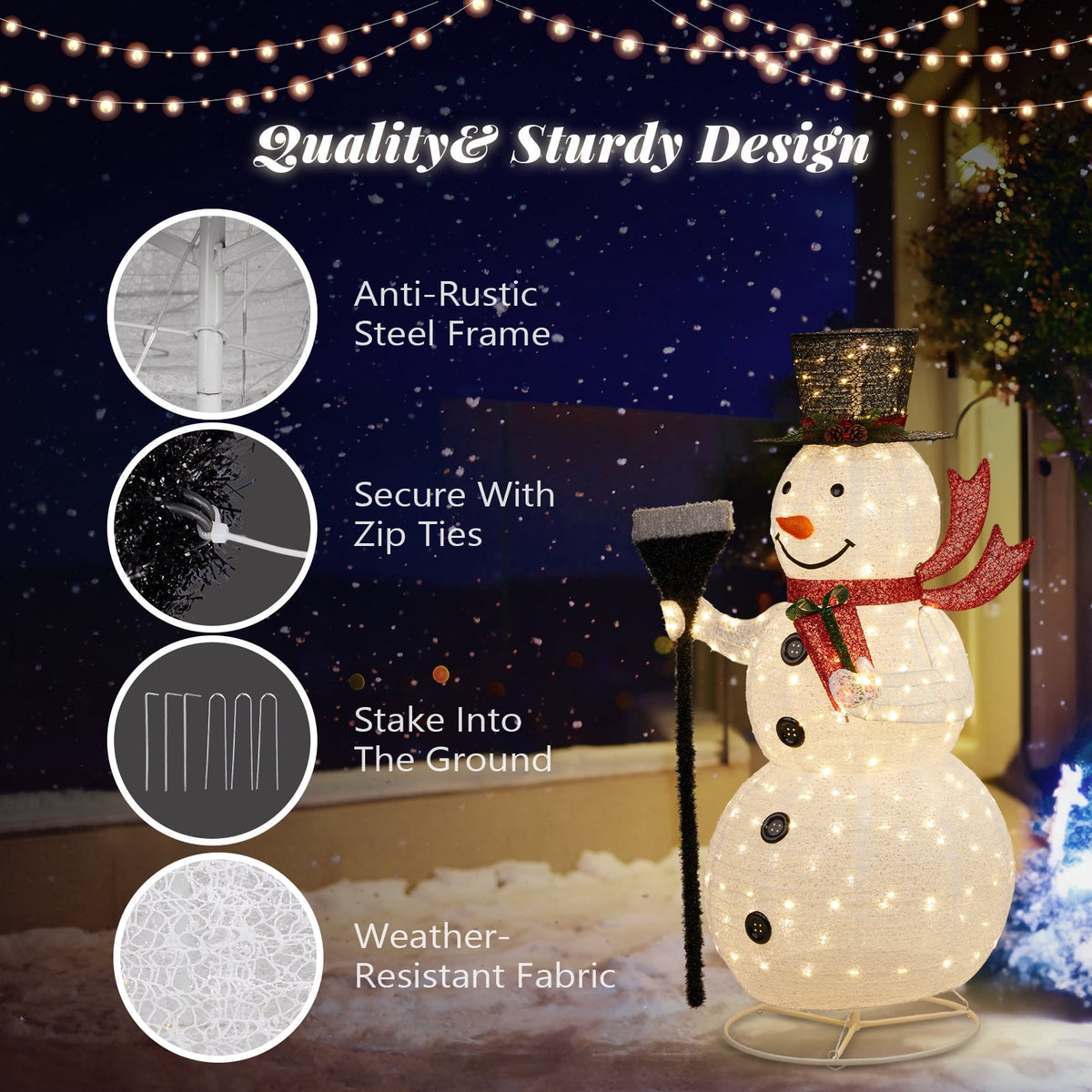 UBesGoo 5ft Lighted Snowman,Pop-Up Design Christmas Outdoor Decor Holiday Decoration