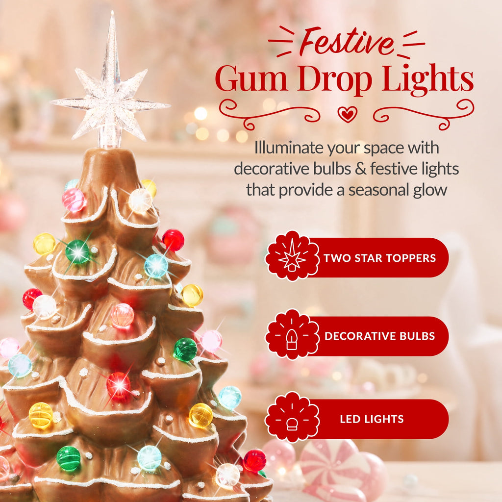 Best Choice Products 15in Ceramic Christmas Tree, Pre-lit Hand-Painted Tabletop Holiday Tree, Gingerbread Red/White/Grn