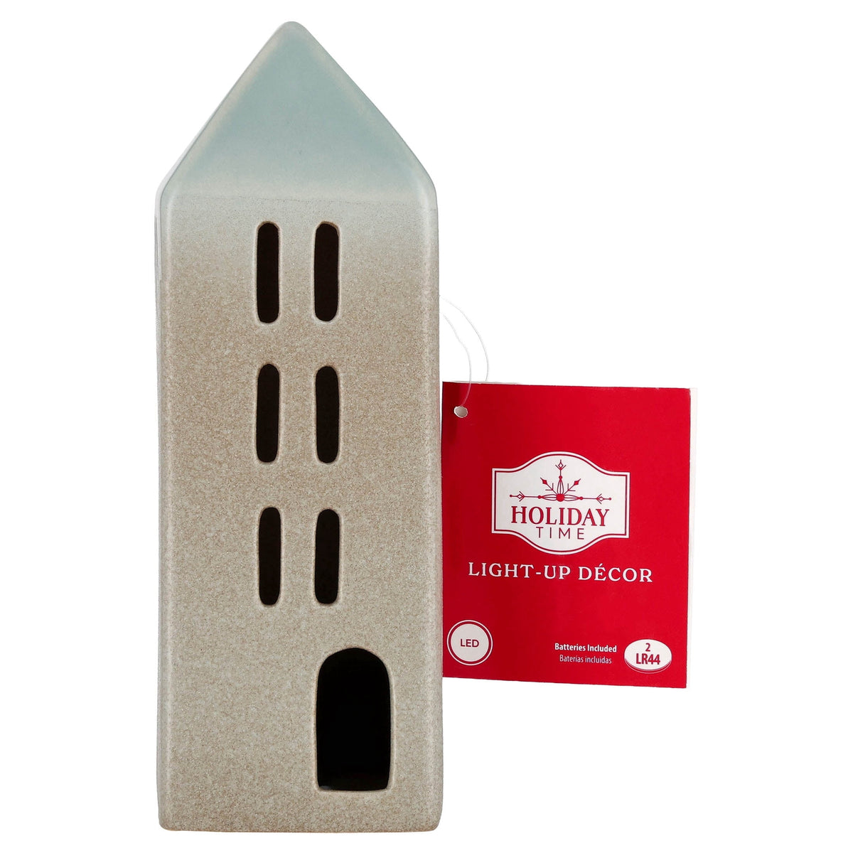 Light-Up LED Ceramic House Christmas Decoration, Gray, 8", by Holiday Time