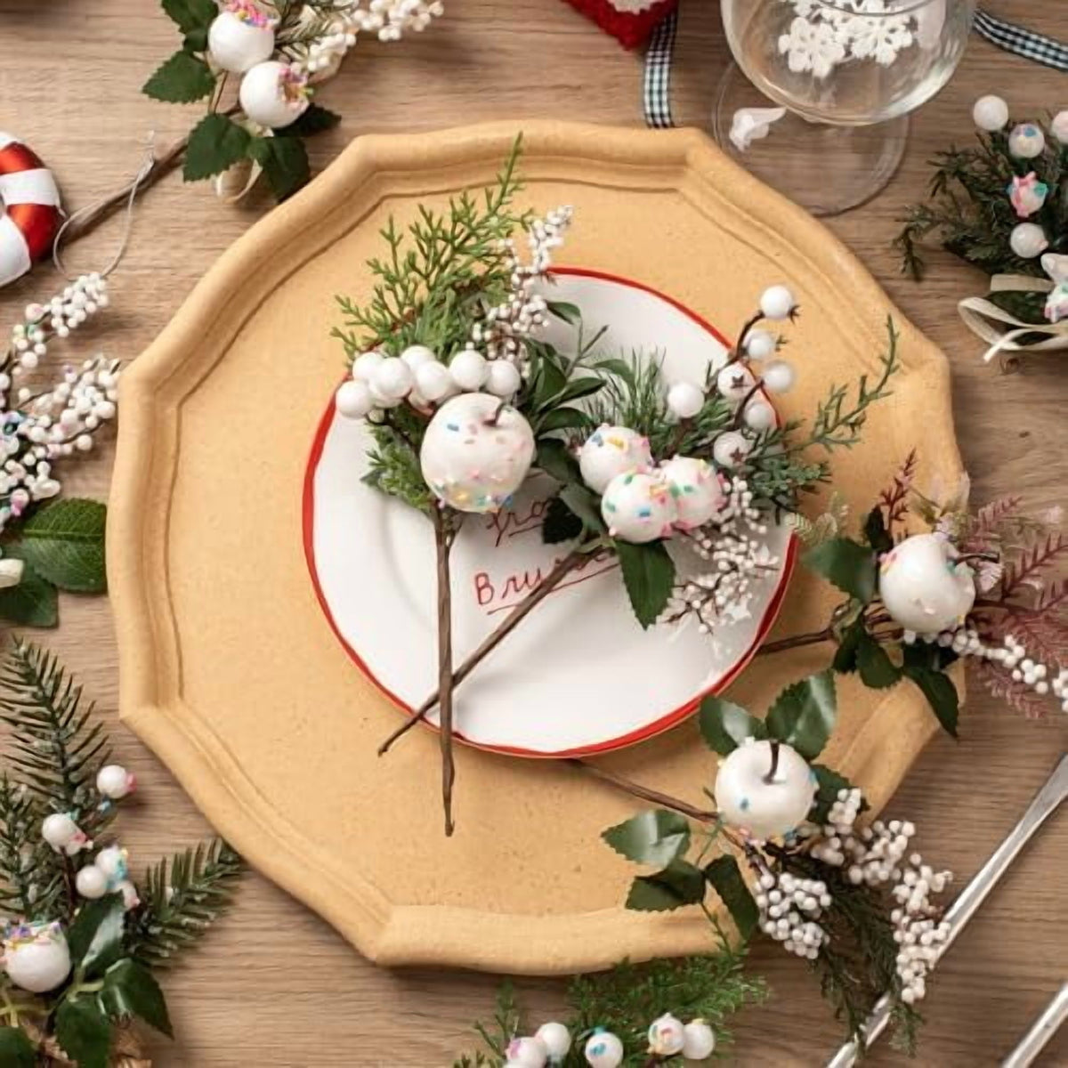 Crafare12 Pack Artificial Christmas Tree Picks Assorted Candy Pine Picks Spray with Pinecones Apples Holly Leaves Winter Holiday Season Decoration