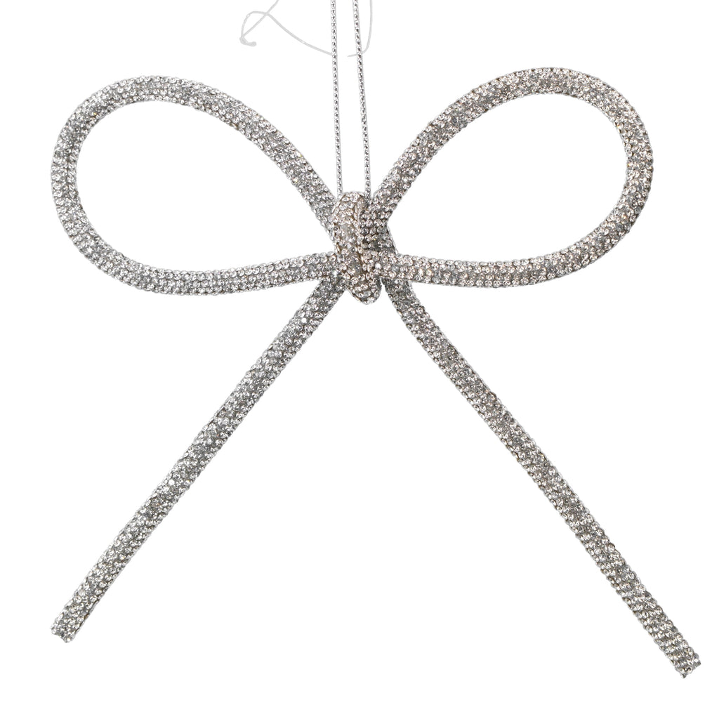 My Texas House 2-Count Silver Crystal Bow Christmas Ornaments, 6"
