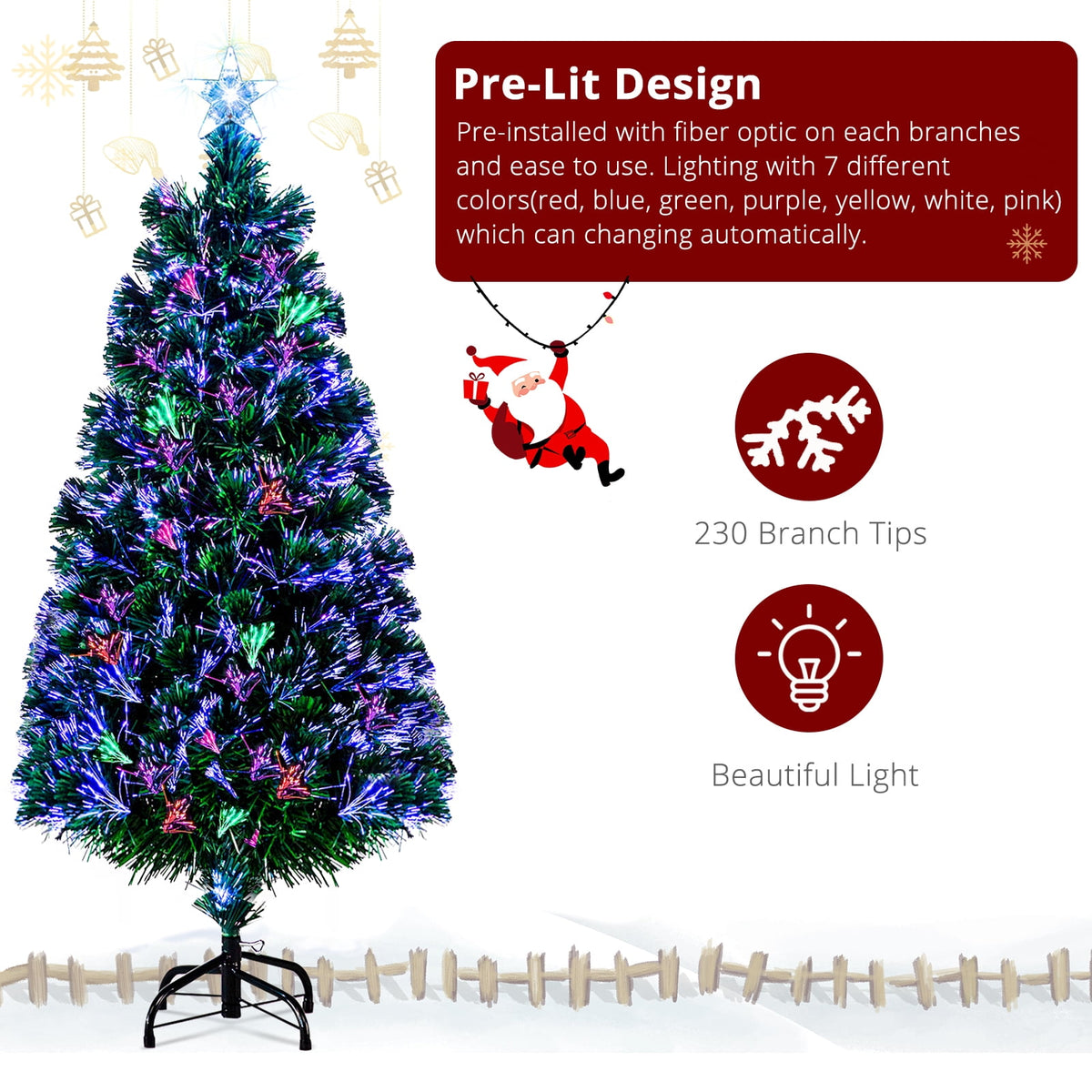Ktaxon Black Christmas Tree 6ft Artificial Xmas Tree with 250 LEDs,Indoor Holidays Decoration,8 Modes