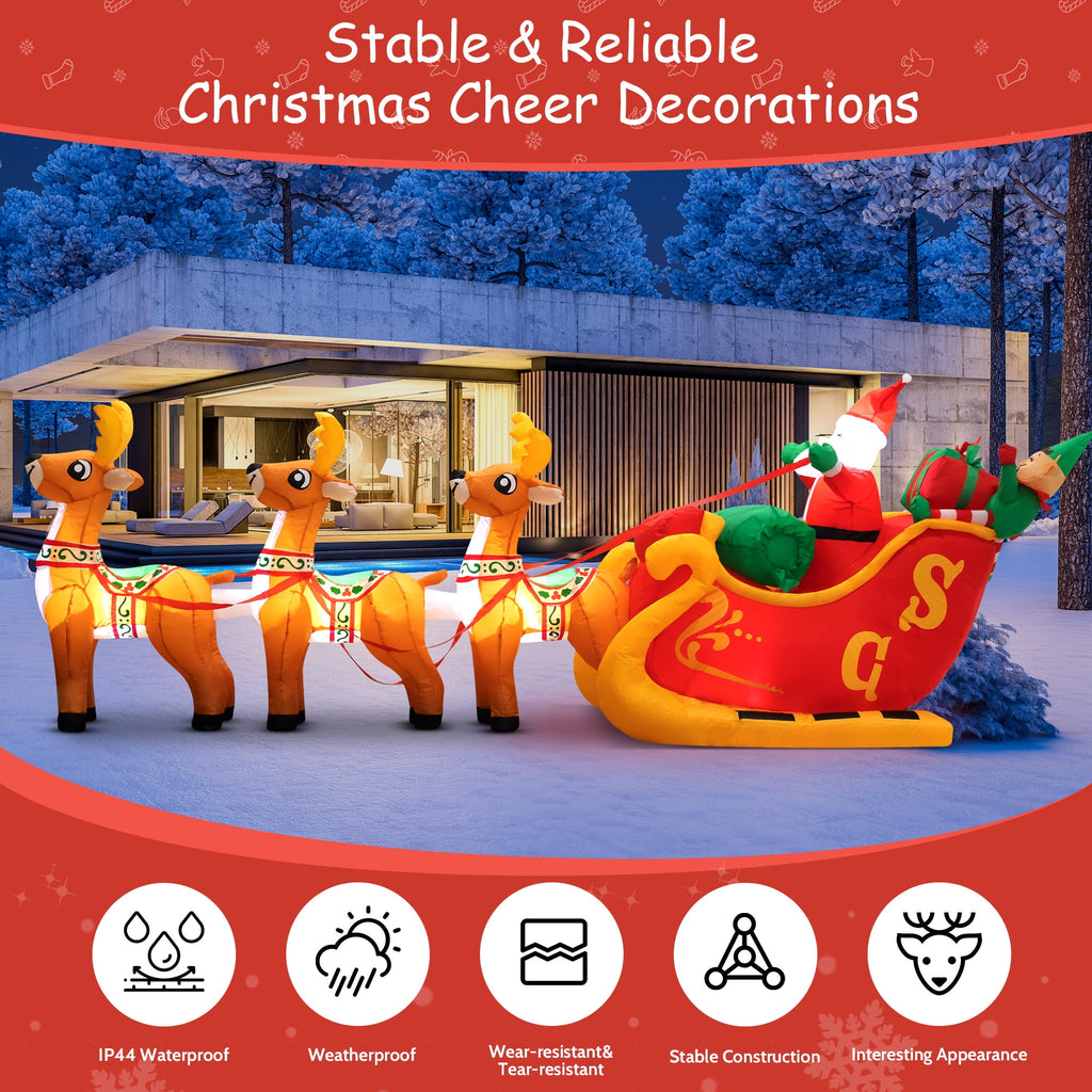 Yexmas 10ft Christmas Inflatable Santa Claus On Sleigh With 3 Reindeer Outdoor Lights Decor for Holiday Decor,Xmas Party,Yard,Garden and Lawn