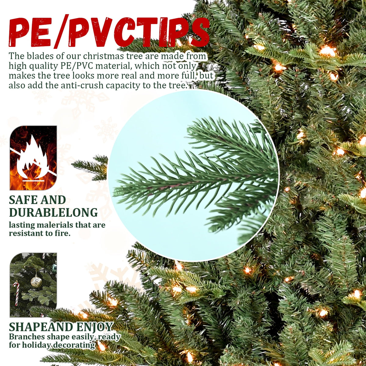 Artificial 4ft Green Christmas Tree with 673 PE/PVC Mixed Branch Tips, 150L warm white led, memory wire+iron wire, Hinged Premium & Foldable Base for Indoor Holiday Decorating