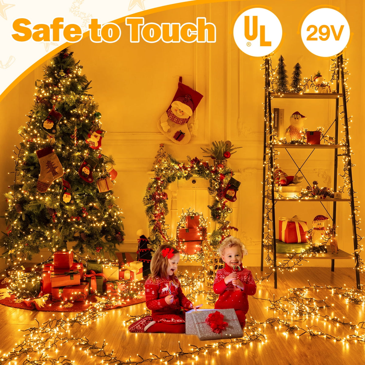 Ollny 20ft 400 LED Cluster Lights, 8 Lighting Modes with Remote Control Waterproof Indoor Outdoor Christmas Cluster Lights for Decorations