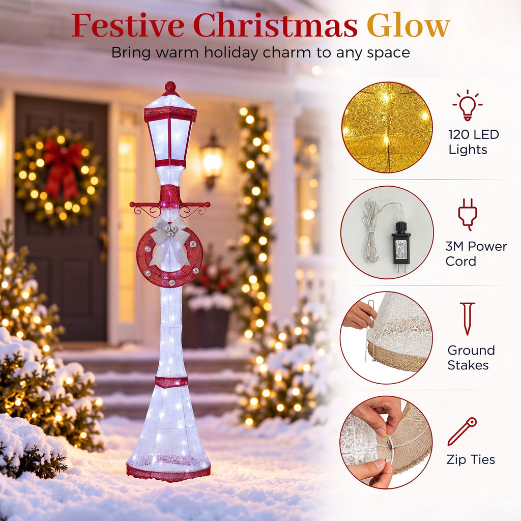 FOOWIN 6FT Christmas Lamppost Set of 2, Outdoor Christmas Lamp Post Decoration with 120 LED Lights, Holiday Porch Lamp Post Decor, Gold