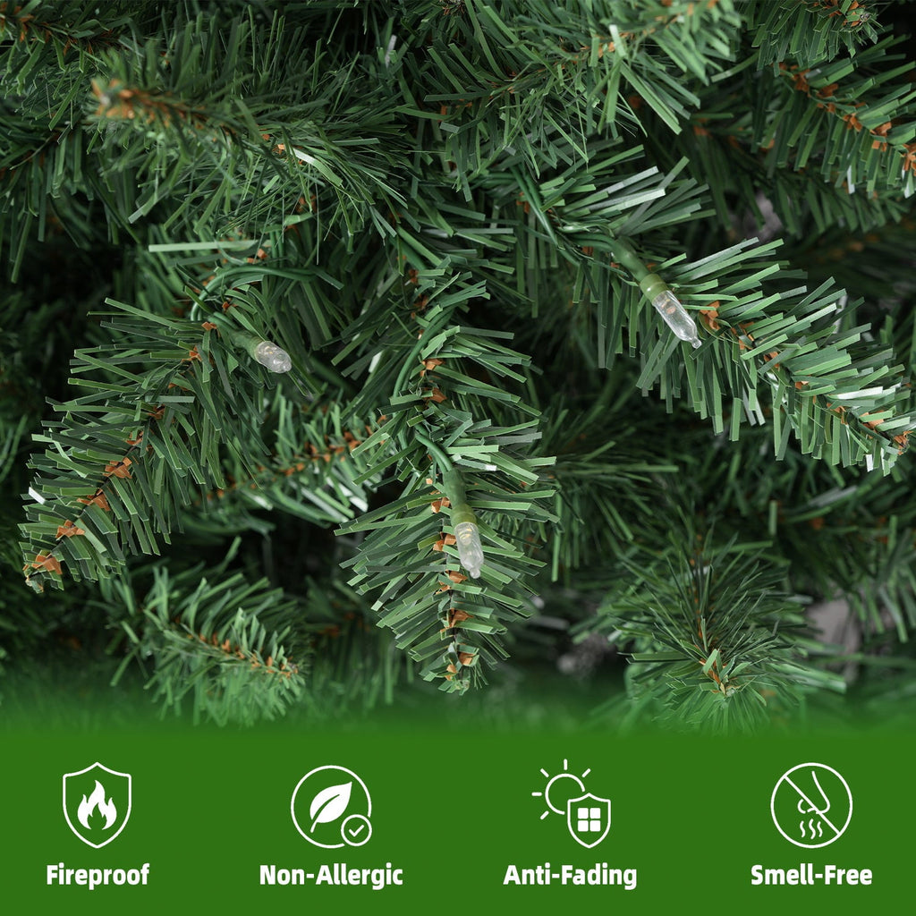 VIVATREES 7.5FT Premium Christmas Tree Pre-Lit Artificial Xmas with 550 Multi Color LED Lights, 5582 PVC PE Hinged Branch Tips Metal Base for Holiday Decor