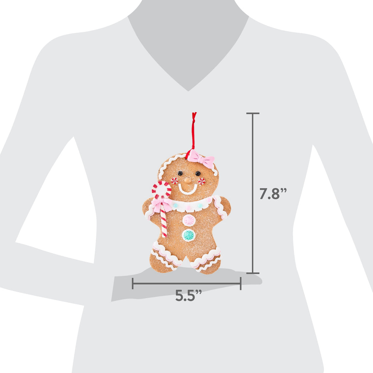 Multicolor Clay Dough Jumbo Gingerbread Girl Christmas Ornament, 7.8", by Holiday Time