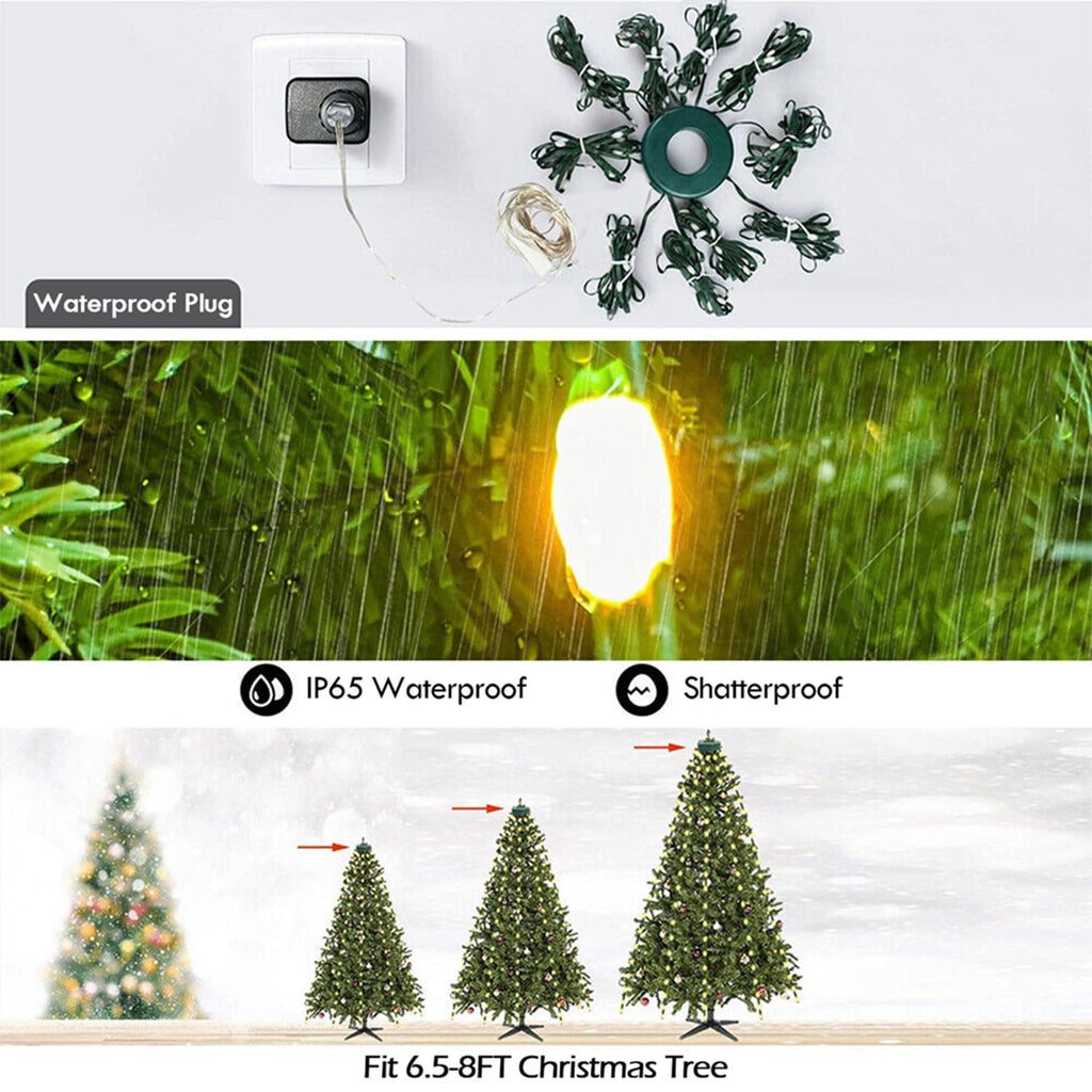 IC ICLOVER Christmas Tree String Lights Decorations with Ring Smart APP, 400 LED Waterfall Lights IP65 Waterproof Multi-Modes with Remote Color Changing Lights for Wedding Yard Party Home Holiday