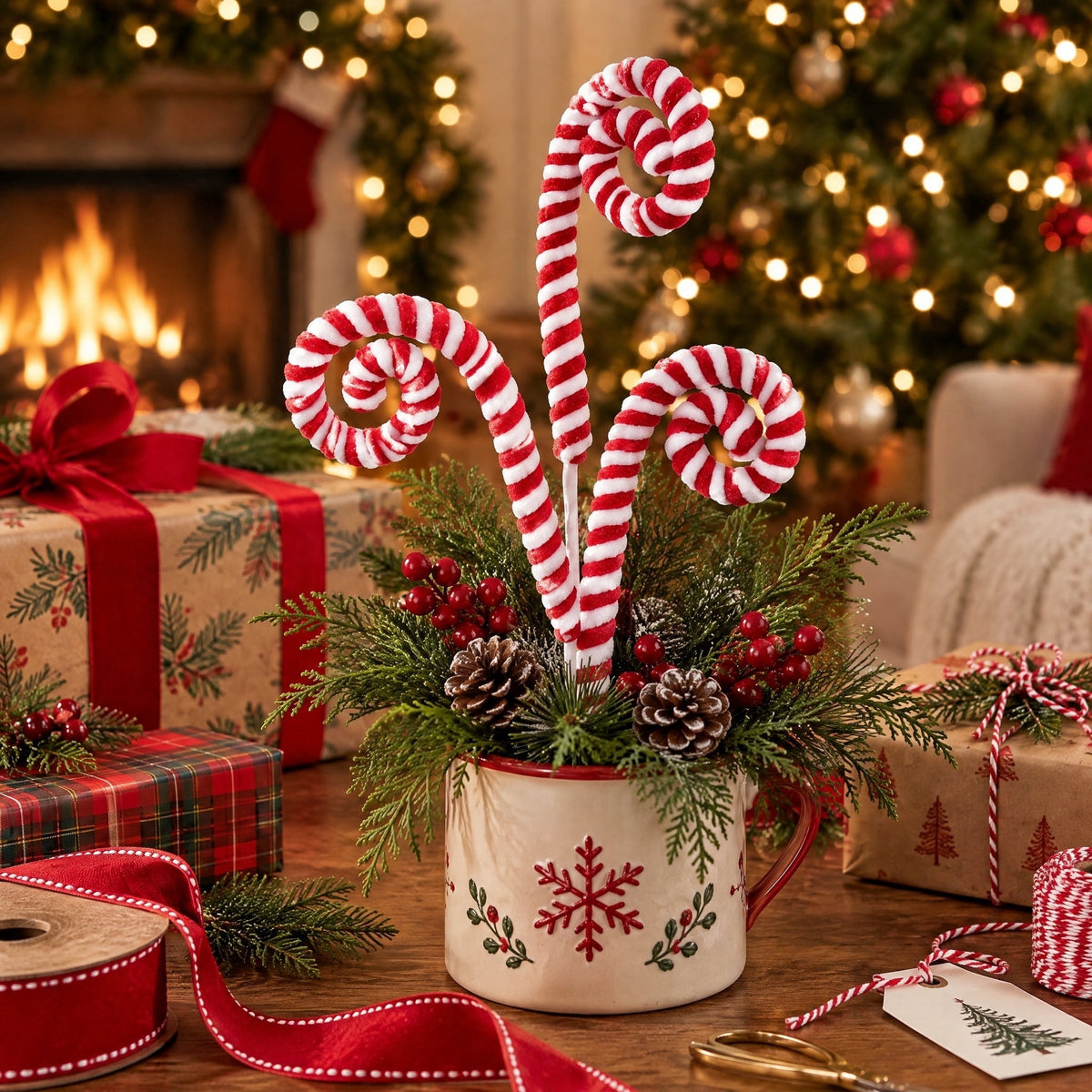 Red and White Candy Cane Swirl Decorative Christmas Pick, 19", by Holiday Time