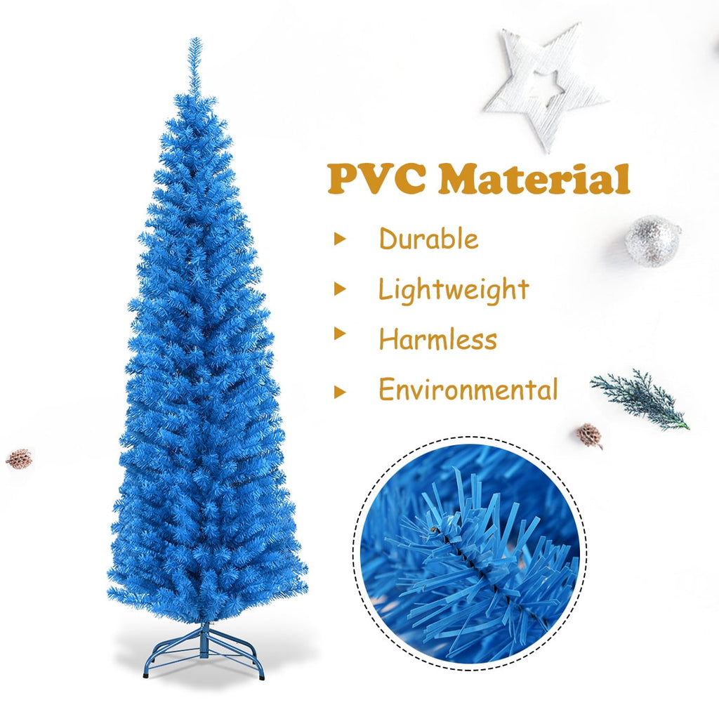 Gymax 6ft Pencil Artificial Christmas Tree Electroplate Pencil Tree (Blue)