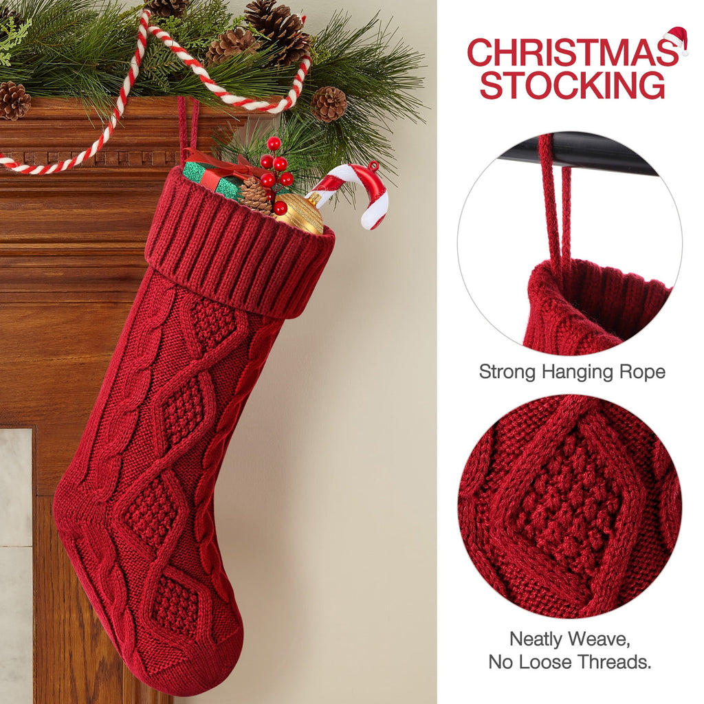 Ayieyill 6pcs Christmas Stockings Large Knitted Xmas Stockings 18 Inches Fireplace Hanging Stockings for Family Holiday Christmas Decoration