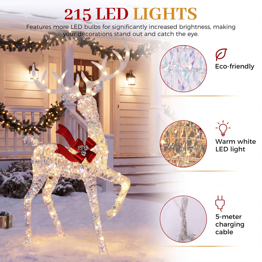 FOOWIN 3-Piece Large Christmas Deer Family, Lighted Outdoor Christmas Decoration, Champagne Gold