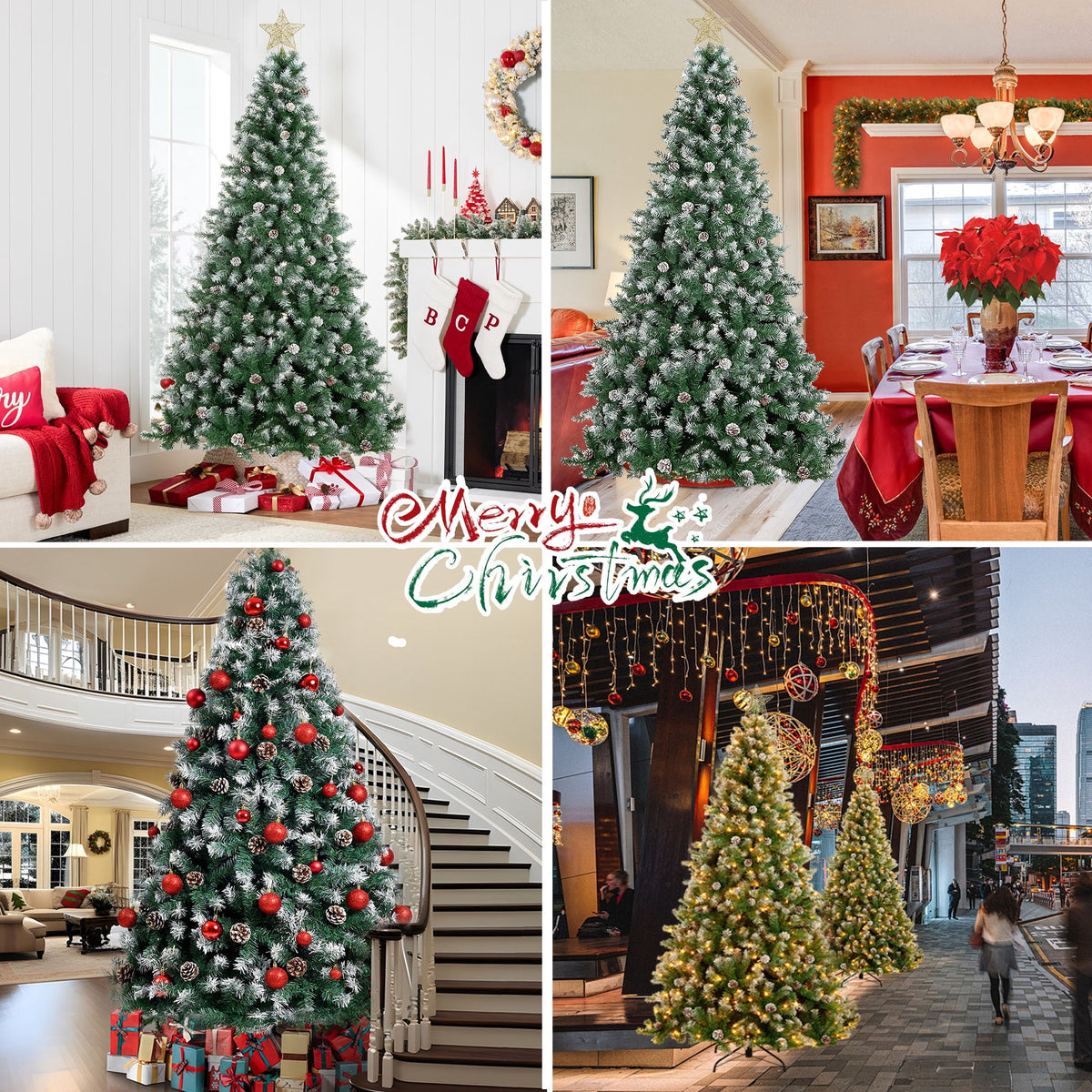 Yexmas 7.5ft Pre-Lit Christmas Tree with Tree Topper, 8 Modes LED Lights, Artificial Xmas Tree with Large Storage Bag