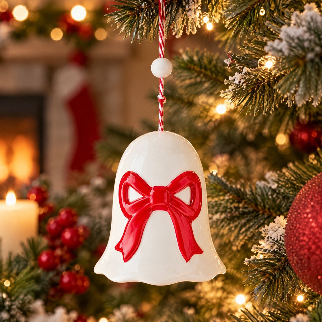 Red and White Bell with Bow Christmas Ornament, 4", by Holiday Time
