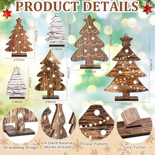 6 Piece Wooden Christmas Tree Tabletop Decor 6 Sizes Rustic Tiered Tray Centerpieces