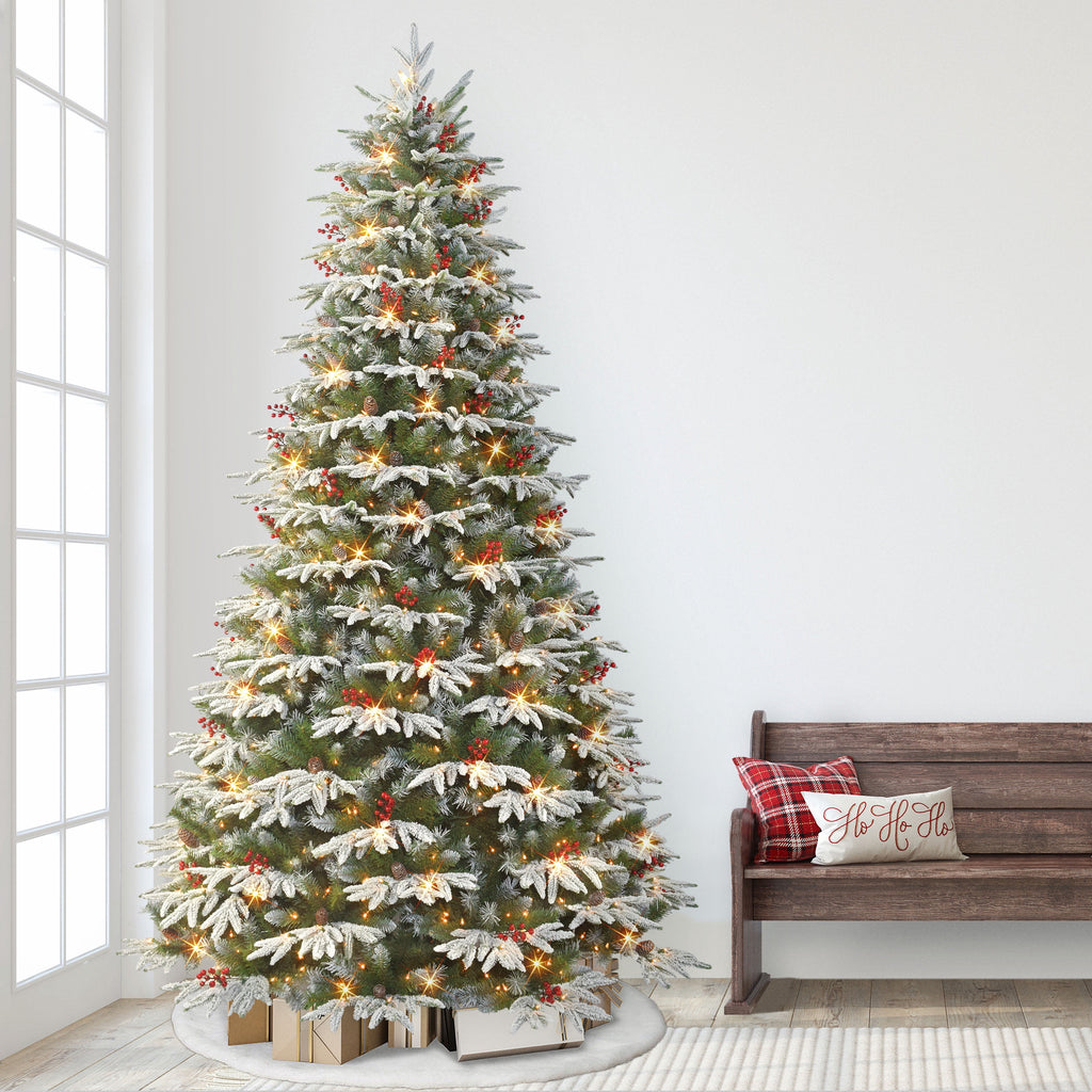 4.5 ft Pre-lit Flocked Halifax Fir Tree 250 Clear Incandescent Lights