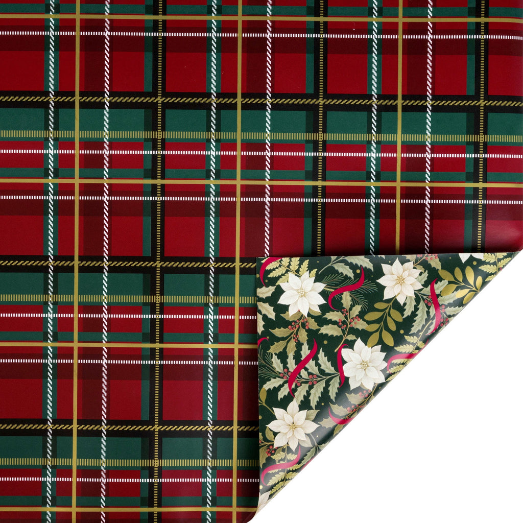 LaRibbons Nutcracker Wrapping Paper, 30" x 10' Holiday Reversible Metallic Gift Wrap Kit, Holly Nutcracker Plaids and Checks