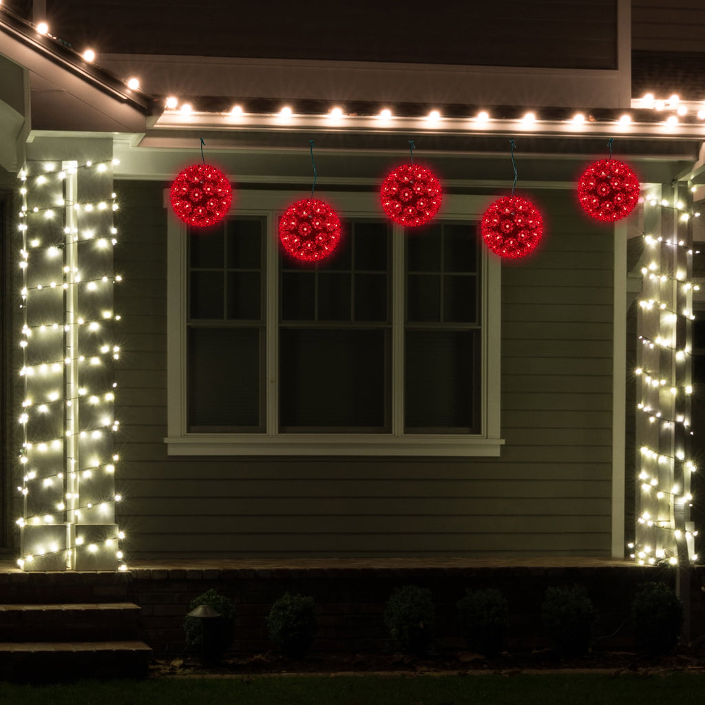Northlight LED Lighted Hanging Starlight Floral Sphere Outdoor Christmas Decoration- 6" - Red