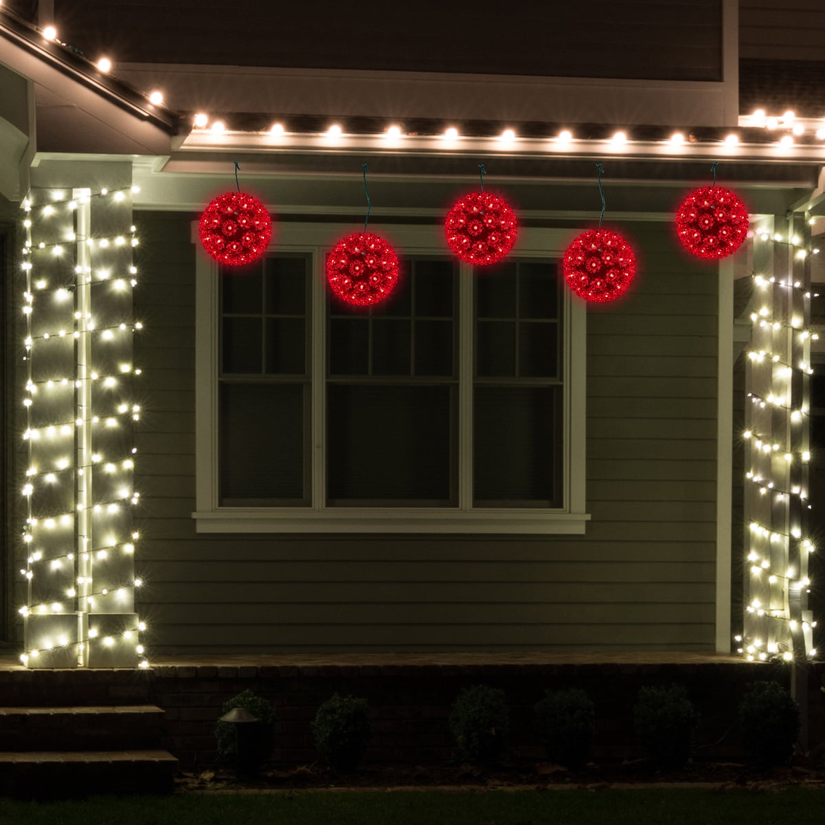 Northlight LED Lighted Hanging Starlight Floral Sphere Outdoor Christmas Decoration- 6" - Red