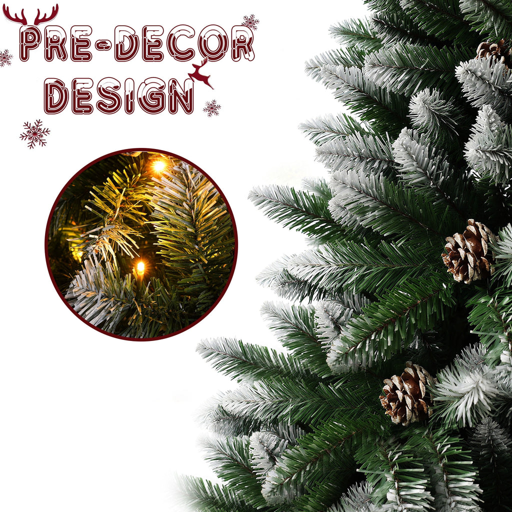 Yexmas 7.5ft Pre-Lit Christmas Tree with Tree Topper, 8 Modes LED Lights, Artificial Xmas Tree with Large Storage Bag