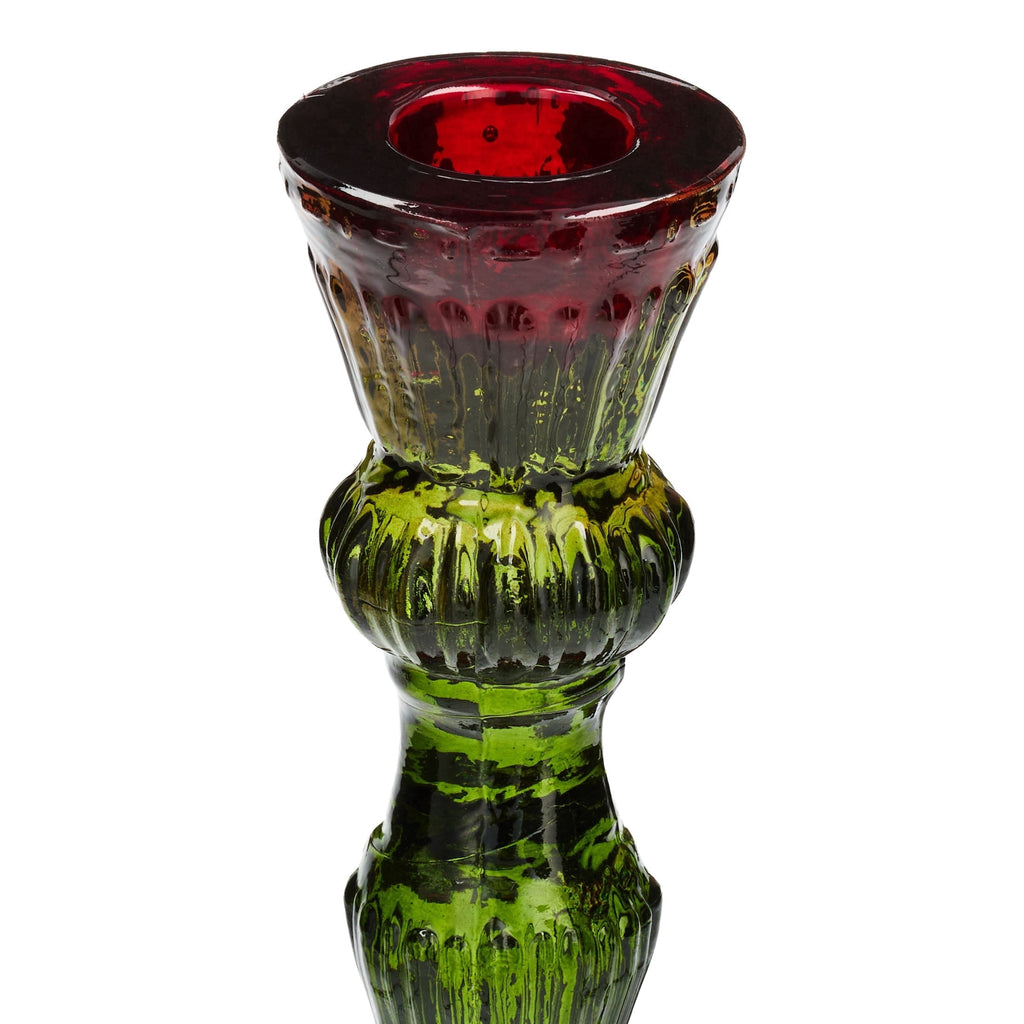 Red and Green Ribbed Glass Christmas Taper Candle Holder, 8.5", by Holiday Time